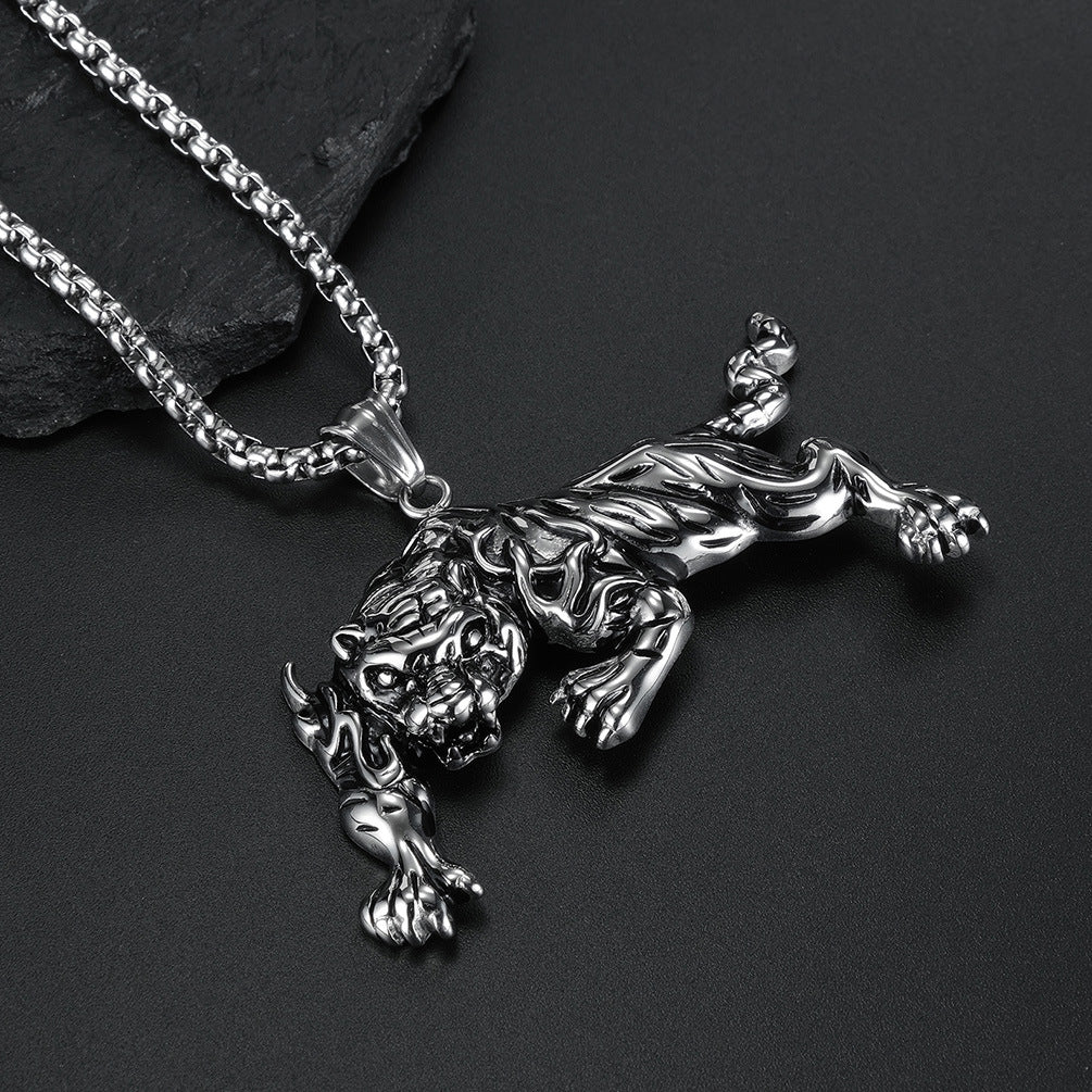 Tiger Head Titanium Steel Necklace For Edgy Punk Fashion Lovers Planderful Domineering Retro Style