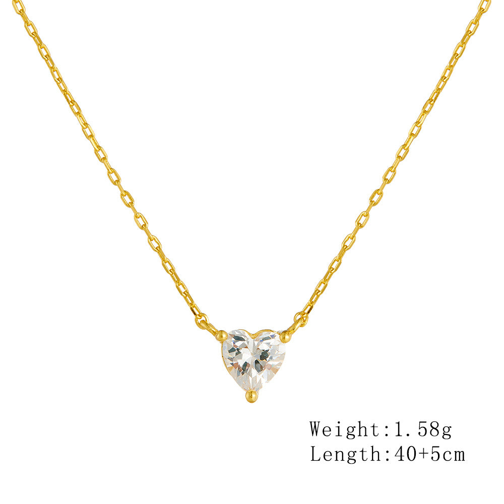 S925 Sterling Silver Classic Three-Claw Love Zircon Necklace Versatile Heart-Shaped Necklace