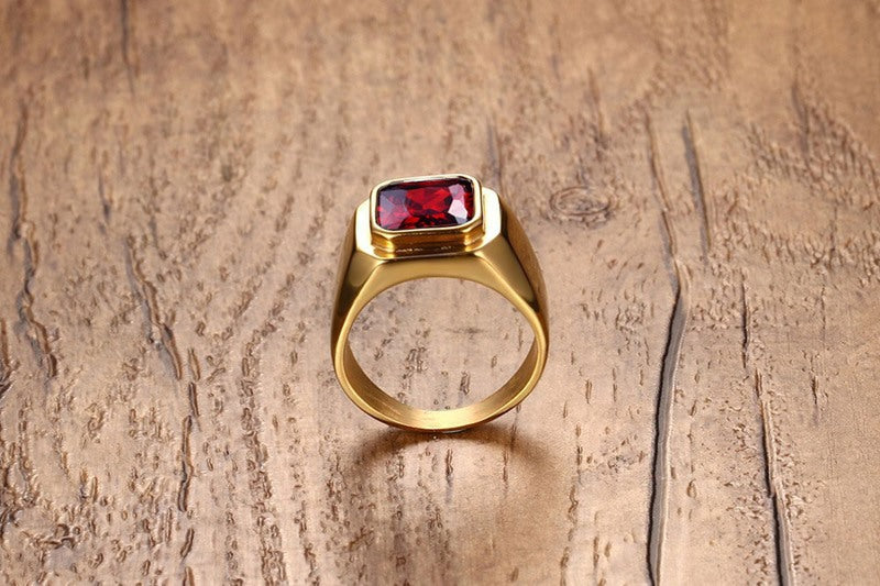 Personalized Trend Ring Inlaid With Red Zircon For Men