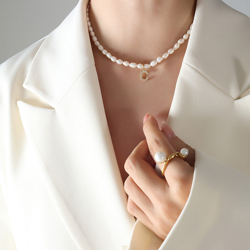 Exquisite Titan Gold-Plated Necklace with Full-Zircon Pendant