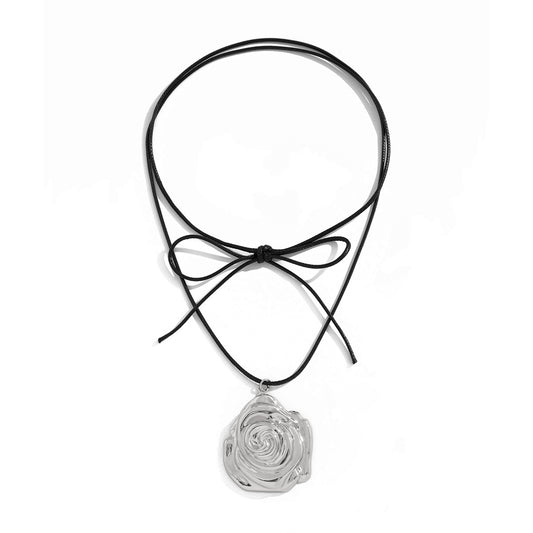Sculptural Bow & Rose Pendant Choker
