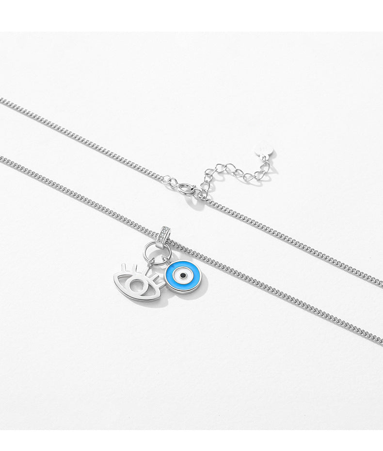 Sterling Silver Enamel Blue Eyes Necklace for Women