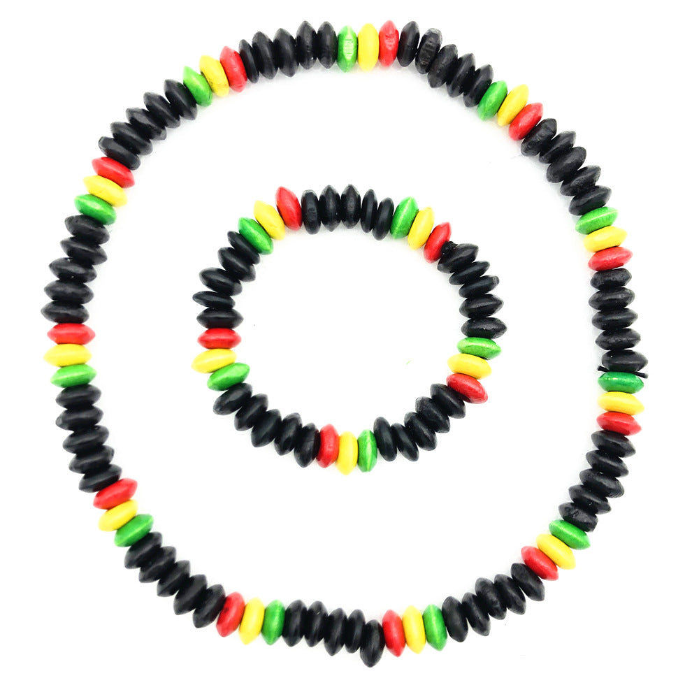 African Rhythms Wooden Beads Necklace Set with Headband