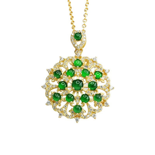 Icy Emperor Green Jade Flower Necklace with Zircon Beads