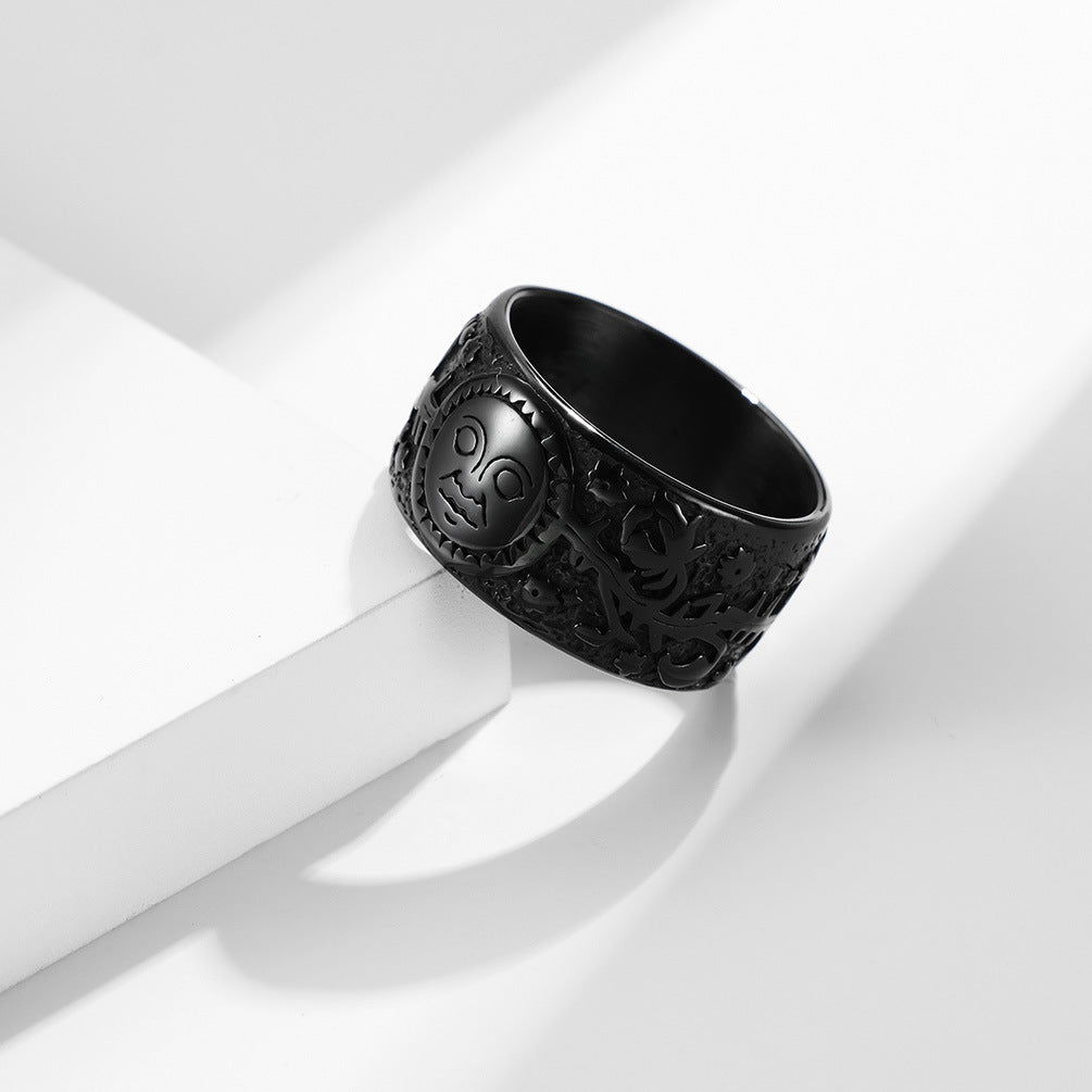 Planderful Titanium Steel Ring Retro Punk Sun Moon Design Mens Fashion Jewelry Bold Statement