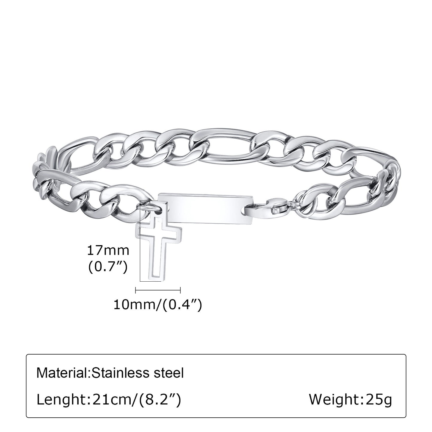 Men's Bracelet Stainless Steel Cuban Chain Cross Jewelry