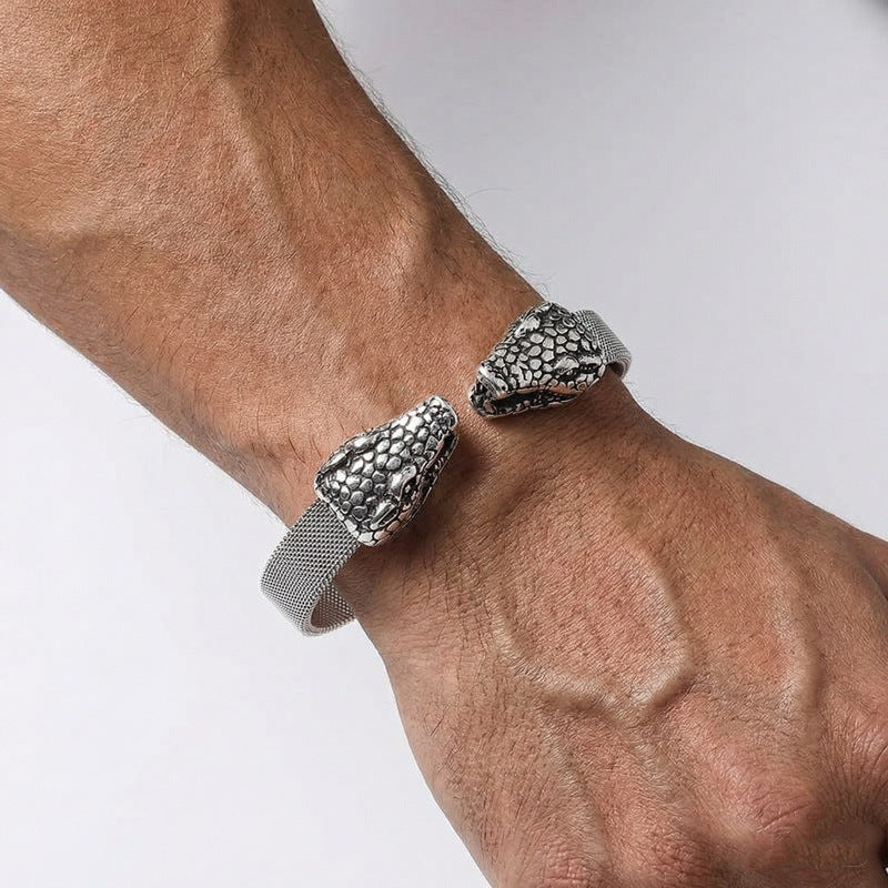 Trends Punk Style Snakehead Titanium Steel Men's Elastic Bracelet