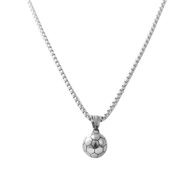 Personalized Retro Titanium Steel Football Pendant Necklace for Men - Trendy Sports Jewelry