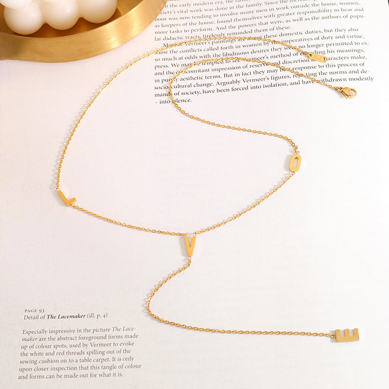 Fresh Love Letter Tassel Pendant Necklace: Dainty Gold-Plated Korean Jewelry