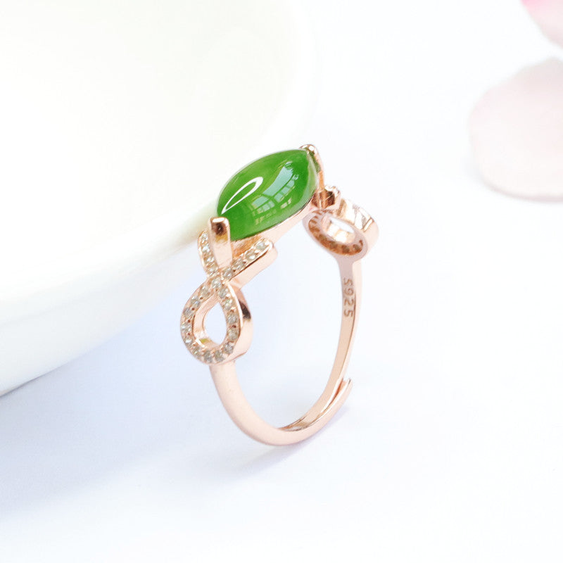 925 Sterling Silver Hetian Jasper Marquise Ring
