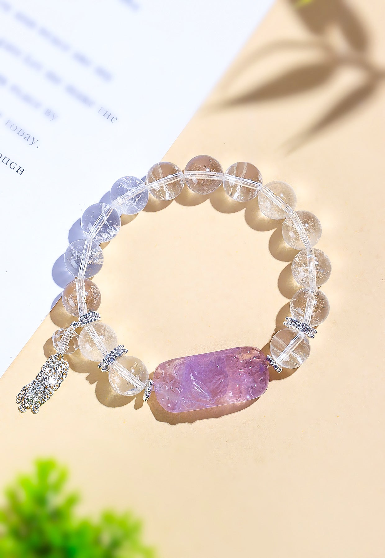Planderful Fortune's Favor Bracelet – Natural Amethyst and White Crystal Design