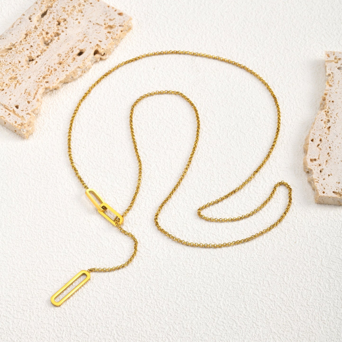 Hollow Stainless Steel Square Adjustable Tassel Style Necklace