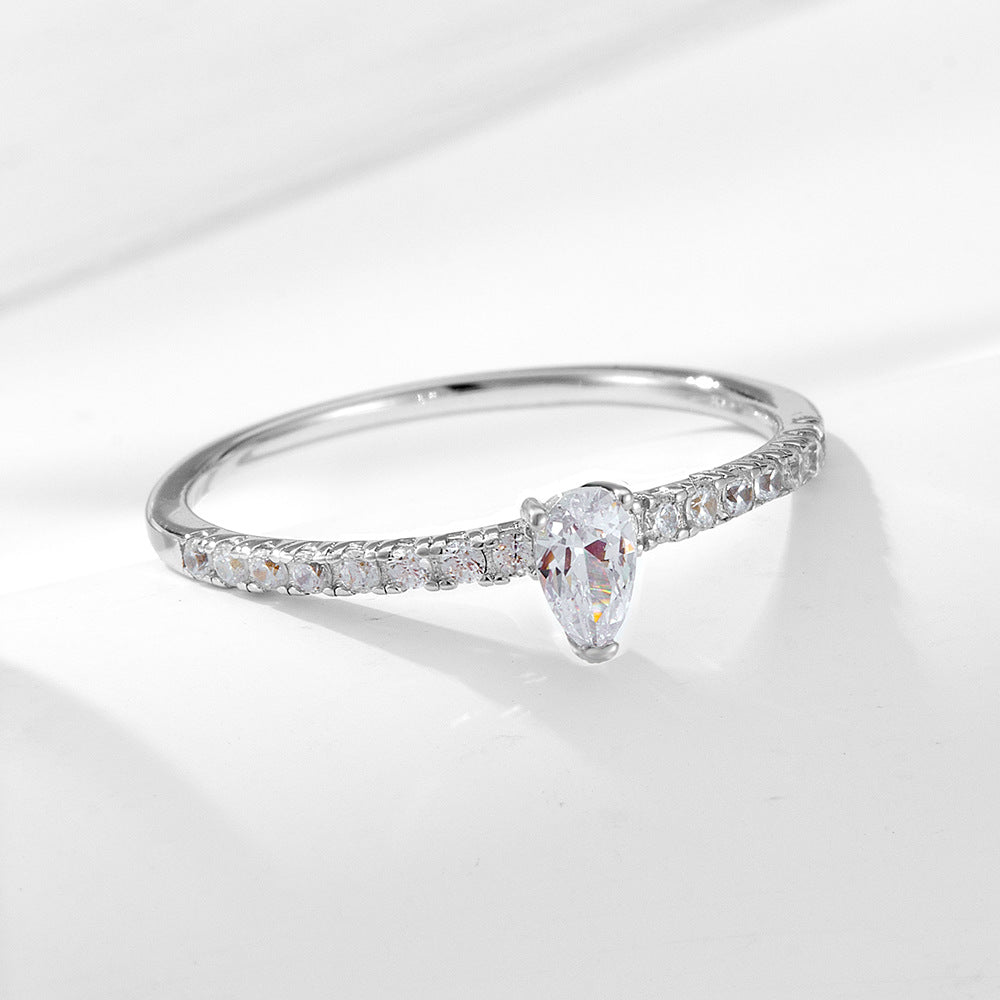 Water Drop Zircon Sterling Silver Ring Index Finger Ring