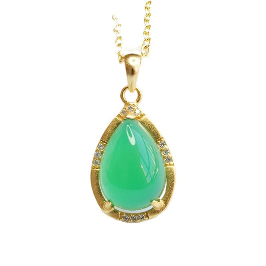 Sterling Silver Necklace with Green Chalcedony Droplet Pendant