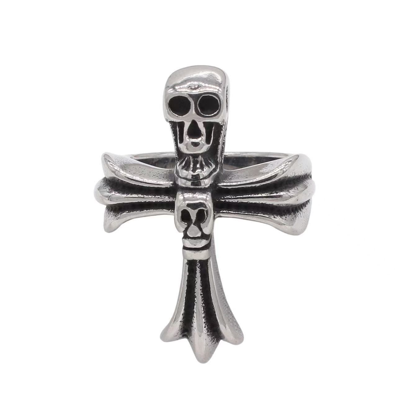Planderful Jewelry Skull Cross Ring For Men In Steel Vintage European Inspired Design