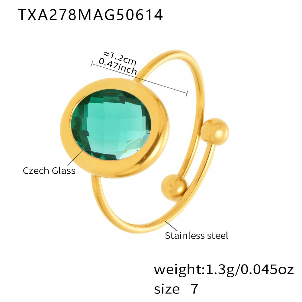 Planderful Glass Ball Index Finger Ring Gold Plated Women