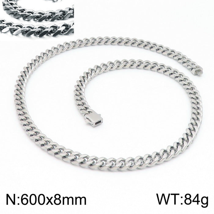 Stainless Steel Cuban Chain Bracelet, Rock Street Men's Vacuum Plated Four-Sided Grinding Square Necklace