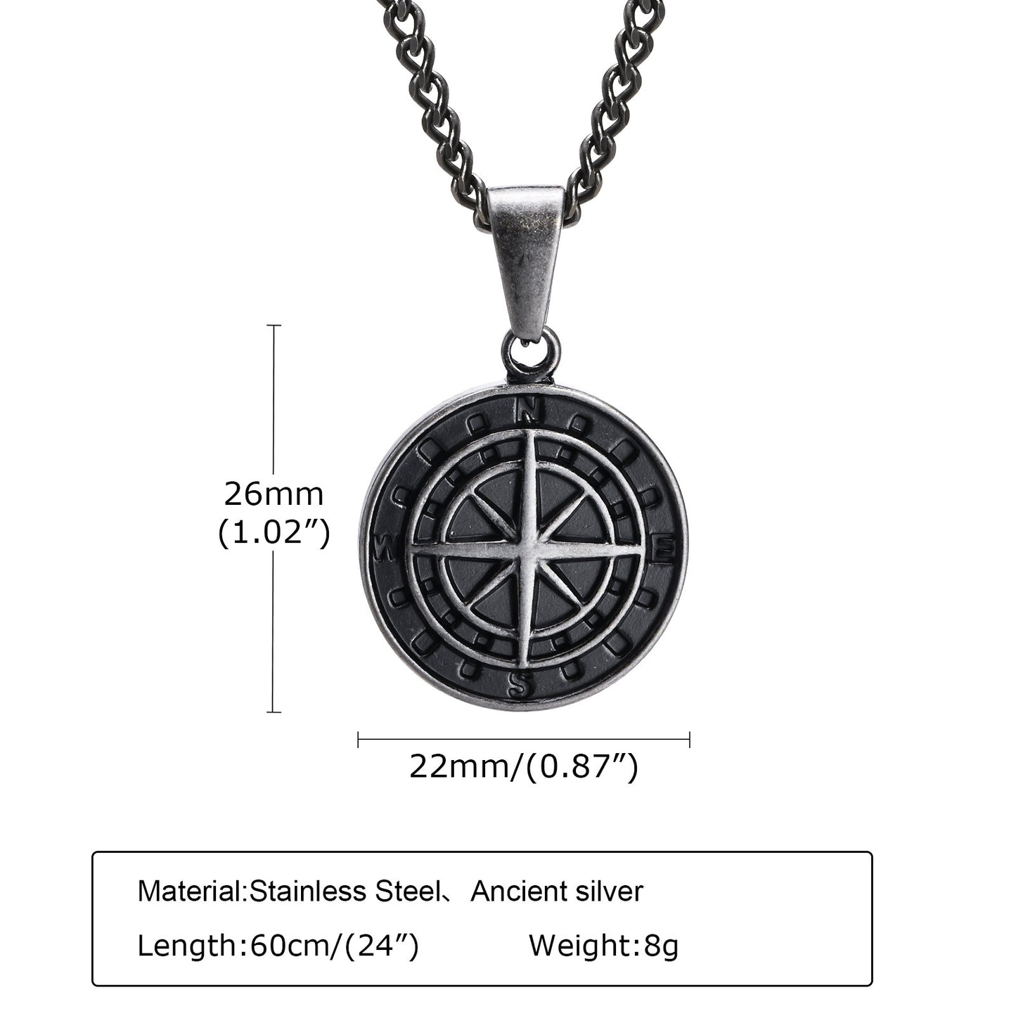 Stainless Steel Compass Pendant Gold Coin Compass Necklace
