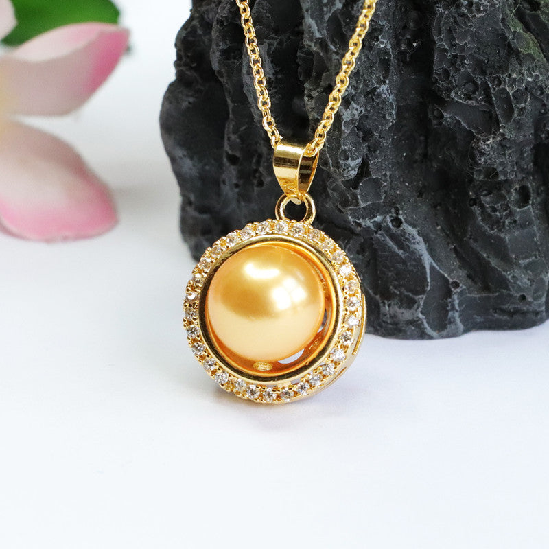 Champagne Shell Pearl Single Halo Pendant — No Chain