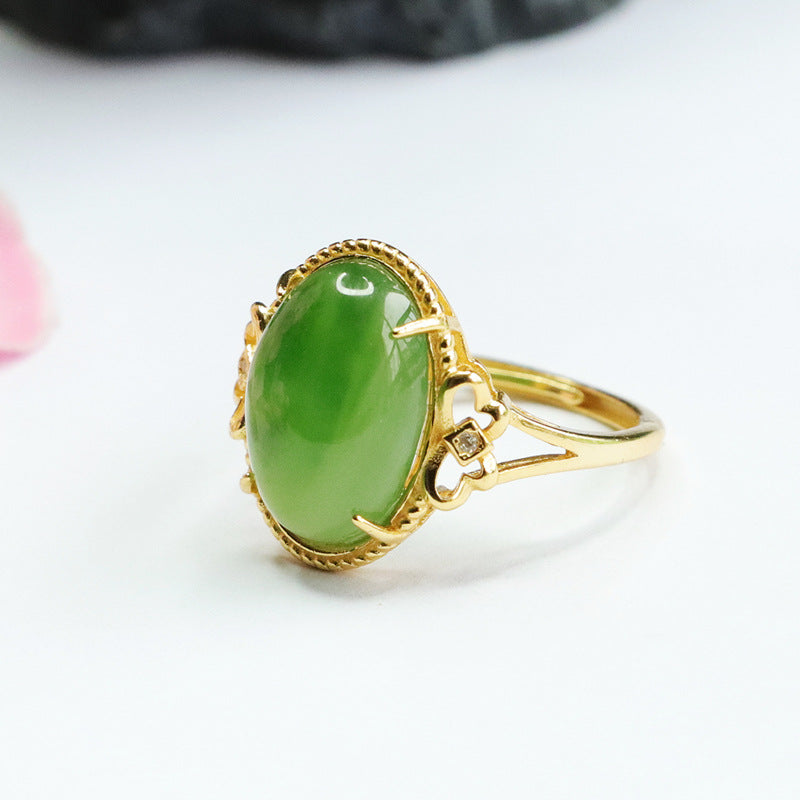 925 Sterling Silver Hetian Jasper Cabochon Ring