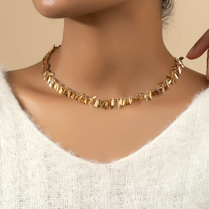 Luxurious Metal Leaf Necklace with Elegant Cross-Border Design