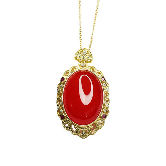 Ice Blood Oval Red Agate Pendant