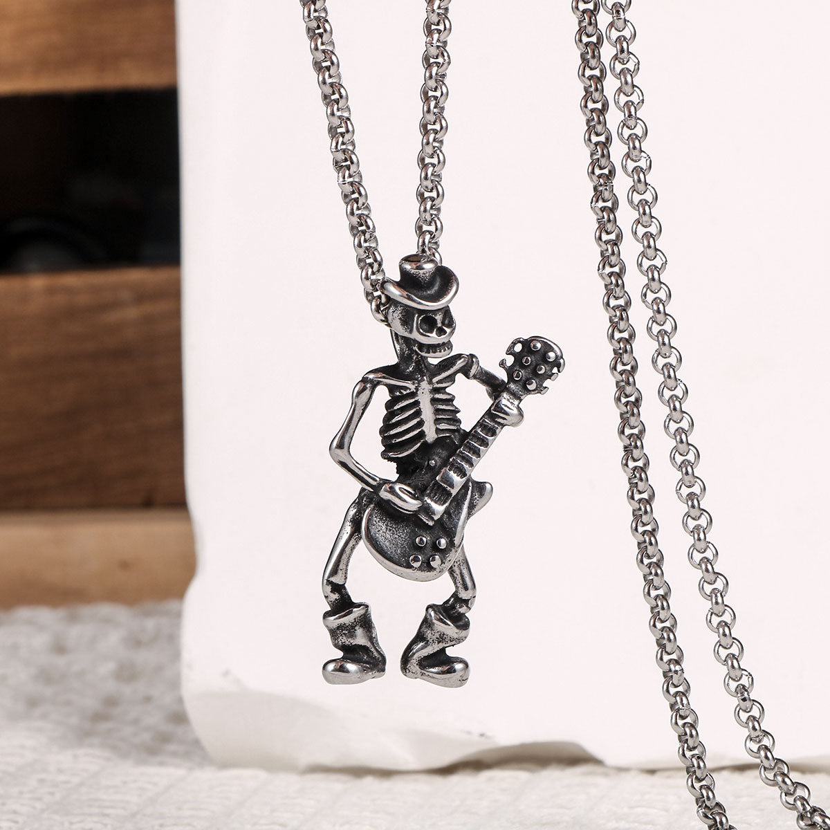 Guitar Skull Singer Pendant Rock Men's Necklace