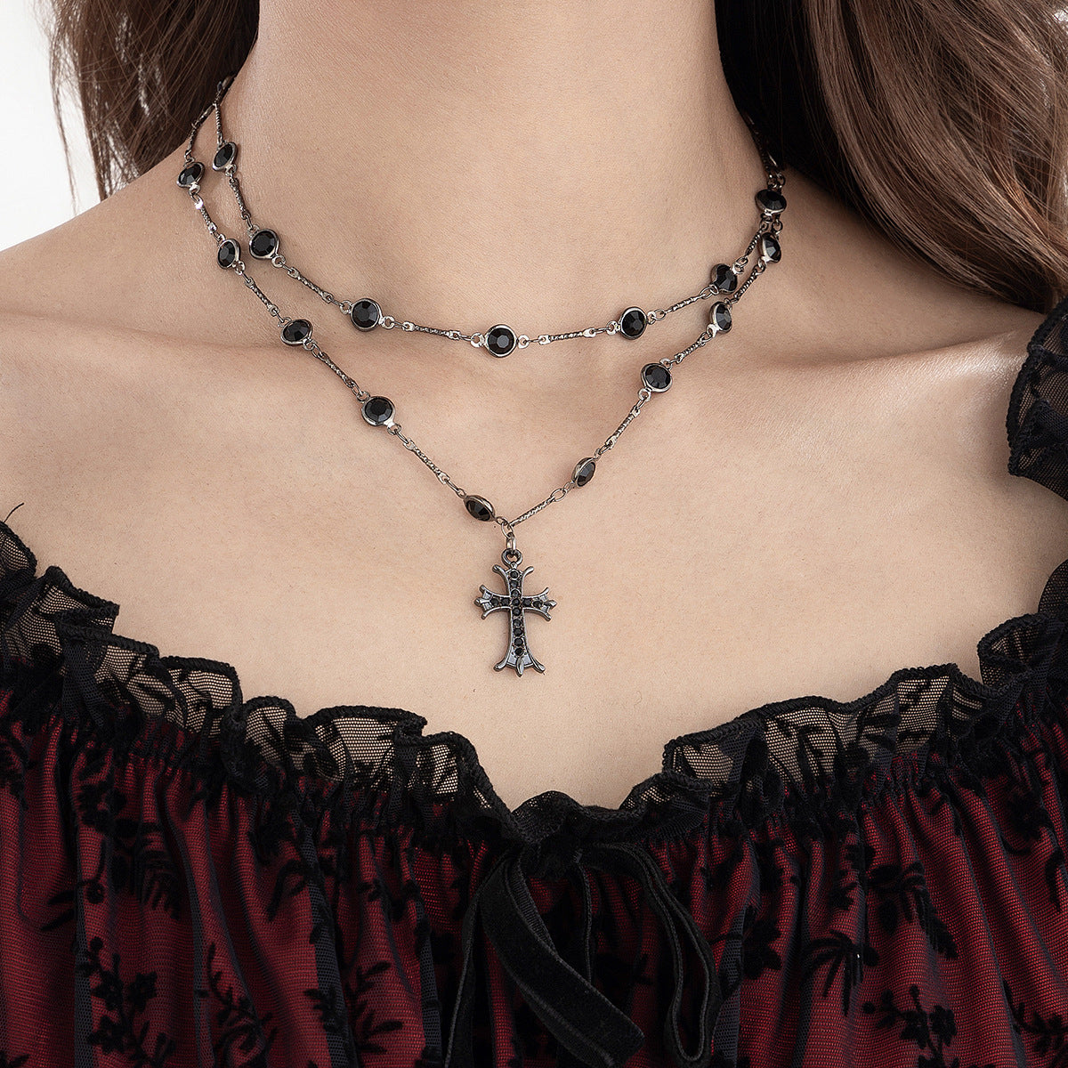 Gothic Cross & Star Rhinestone-Style Choker