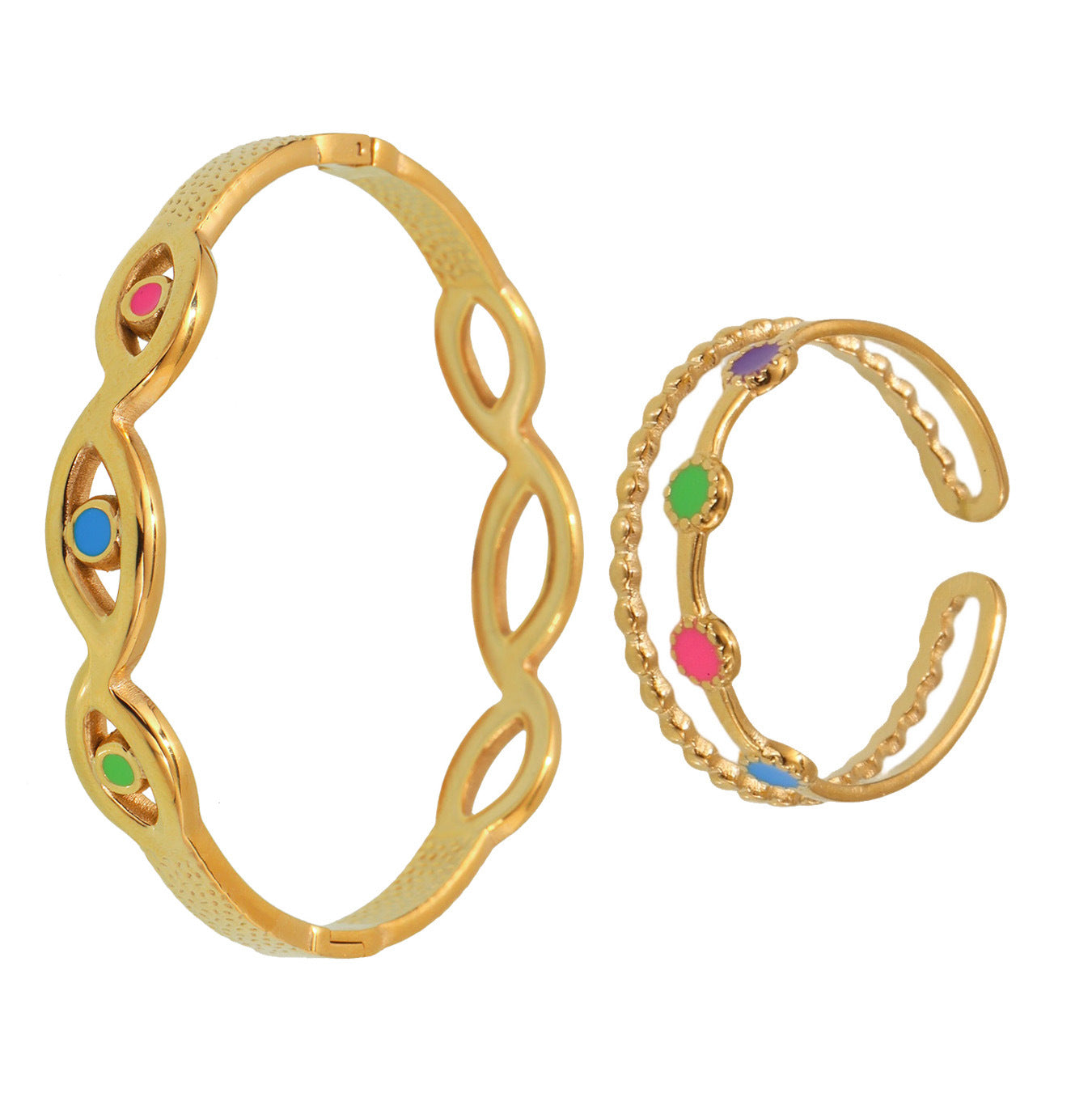 Planderful Dopamine Drip Devils Eye Bracelet Ring Set Women