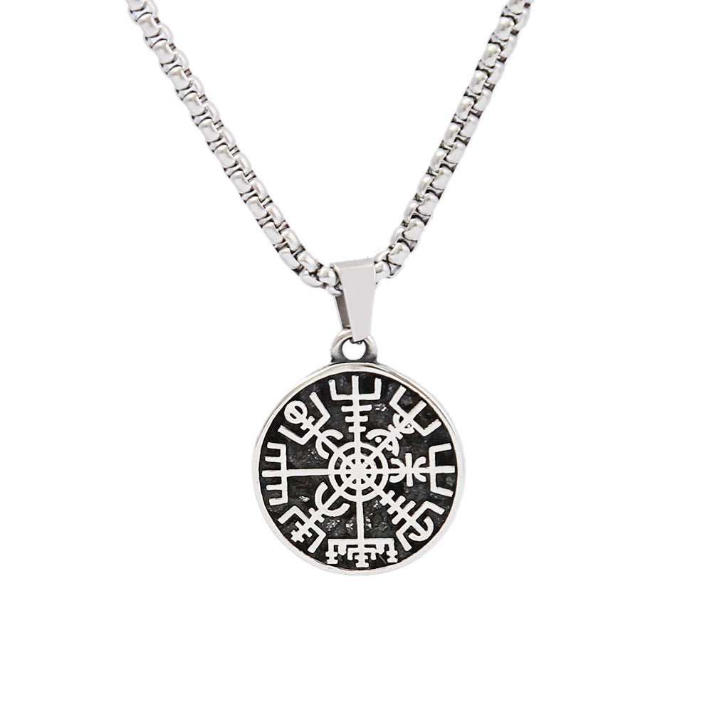 Nordic Jewelry Wholesale Stainless Steel Compass Pendant Odin Logo Necklace for Men