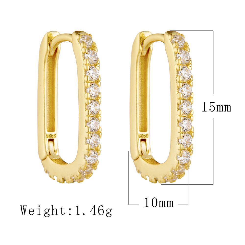 European and American Cross-Border S925 Sterling Silver Oval Zircon Earrings