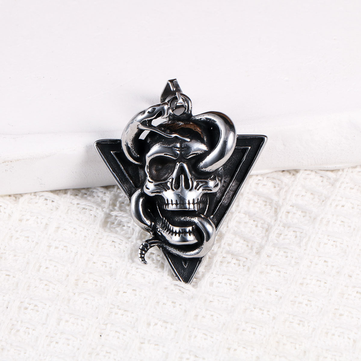 Devil Triangular Viper + Kiss Skull Men's Stainless Steel Necklace Pendant