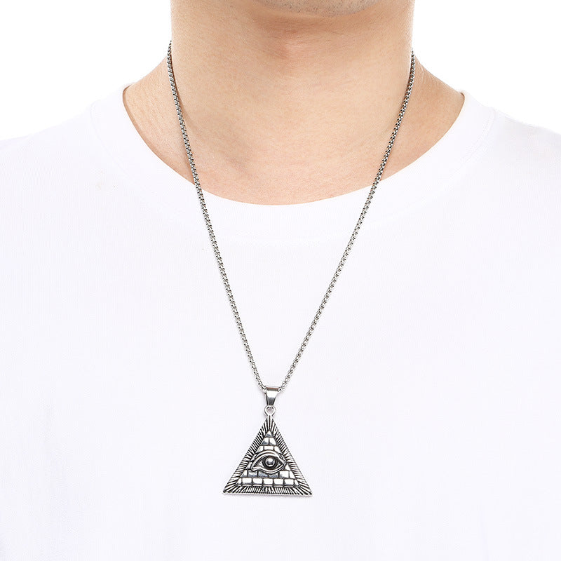 Retro Triangle Knot Pendant, Ancient Pyramid Eye Of Horus Stainless Steel Men's Necklace