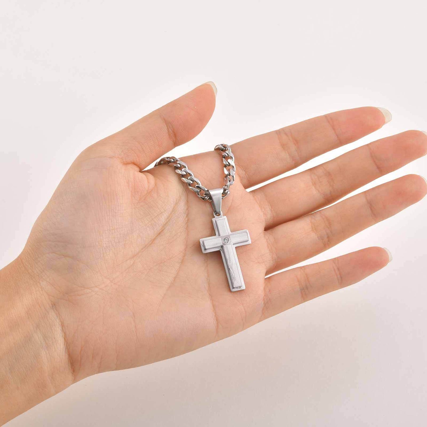 Planderful Stainless Steel Cross Pendant For Men Rhinestone