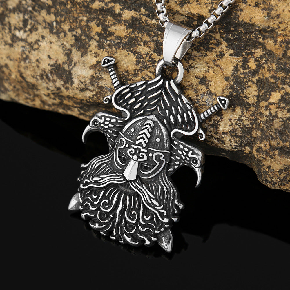 Nordic Stainless Steel Viking Double Eagle Sword Pendant Necklace for Men