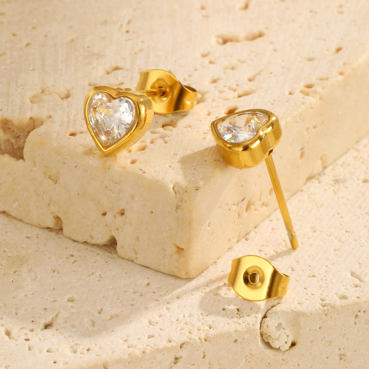 Stainless Steel Zircon Heart Earrings