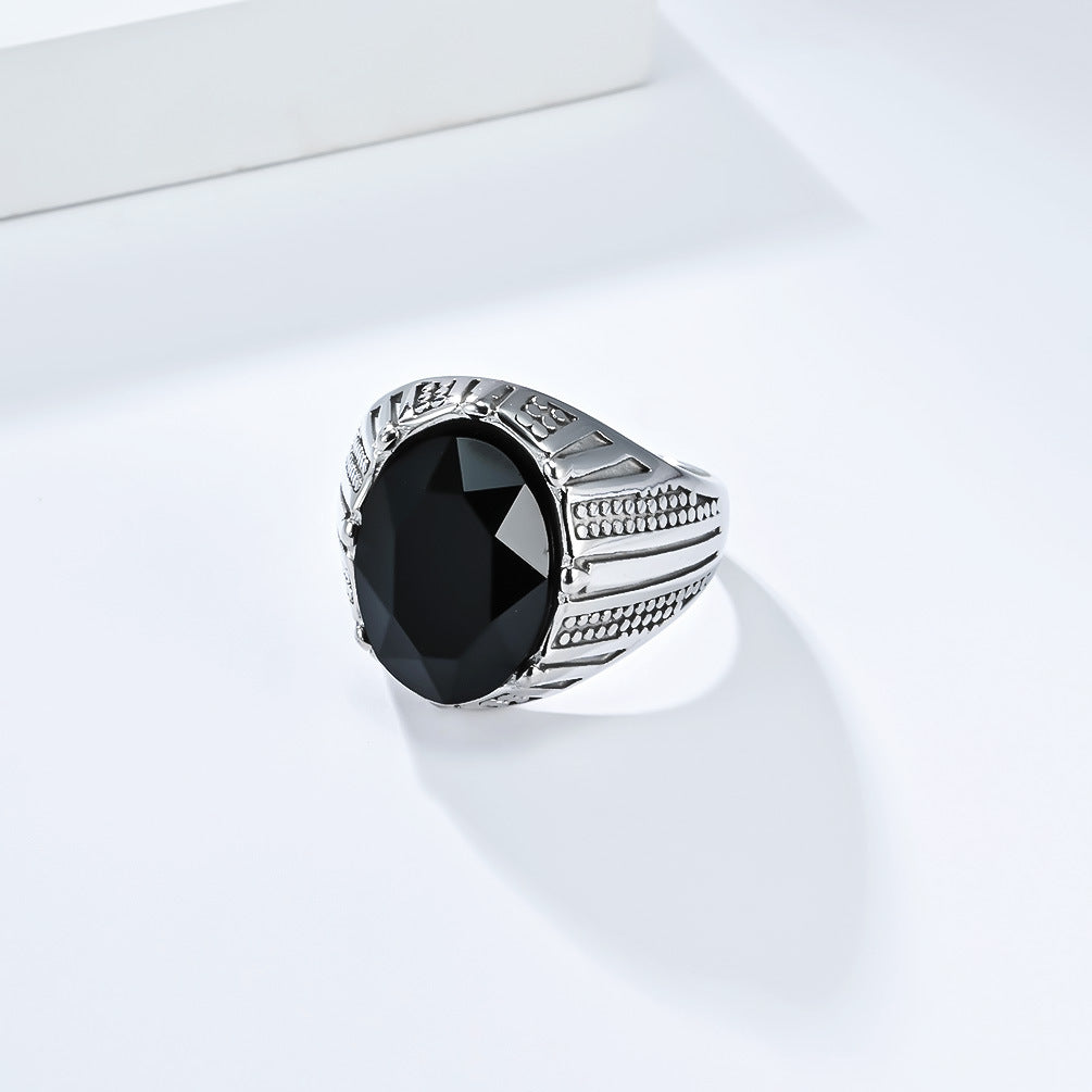 Planderful Mens Stainless Steel Inlaid Glass Gem Ring Personalized High End Gift For Him