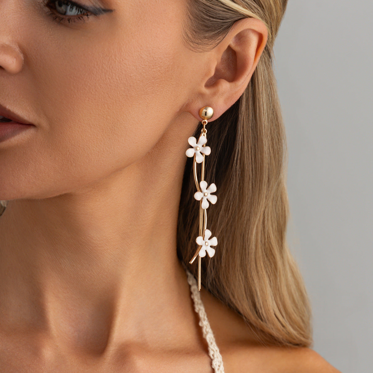 Planderful Vienna Verve Fringed Oil Flower Earrings For Women With Long Snake Bone Chain Statement Jewelry