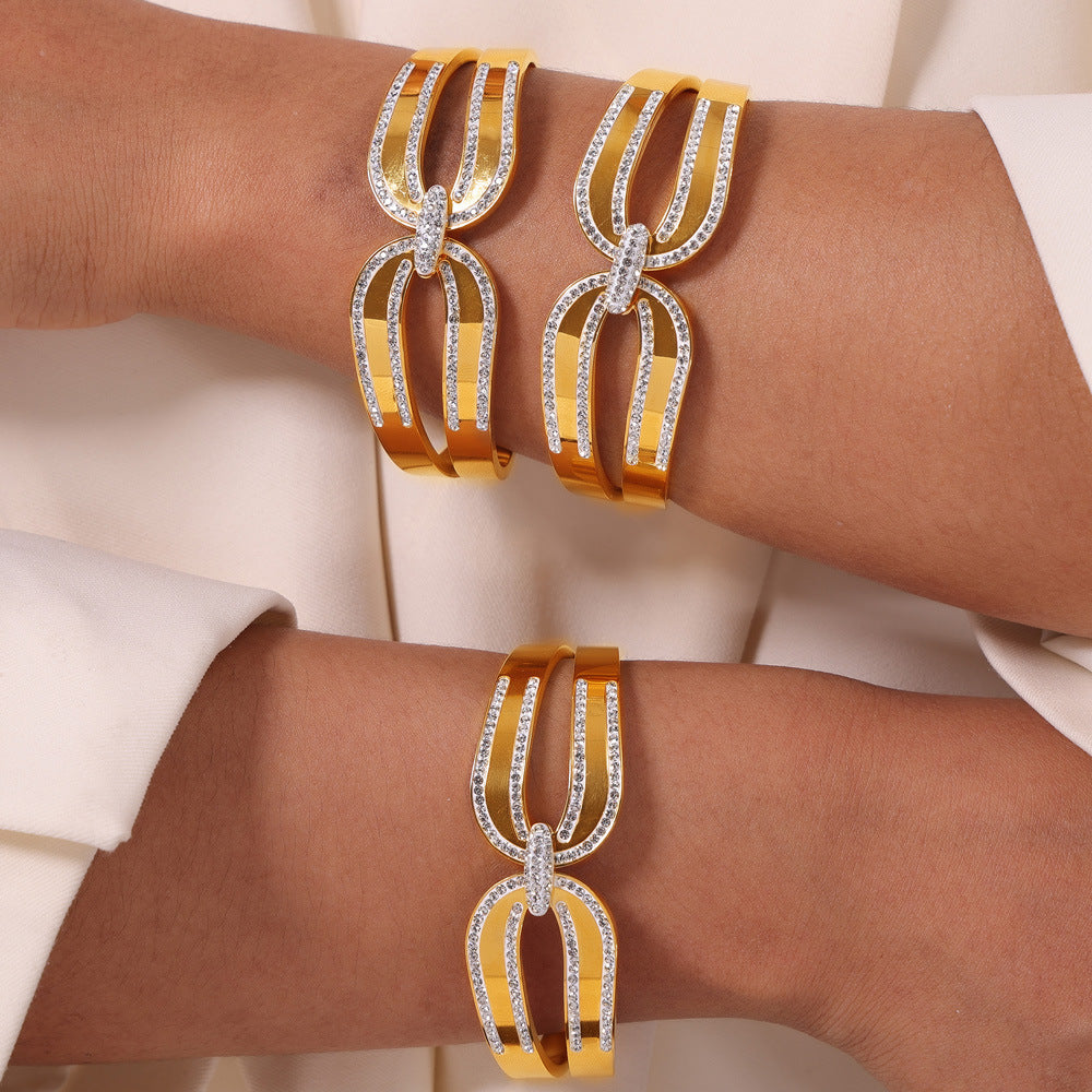 Zircon Design Titanium Steel Gold-Plated Bracelet by Planderful - Everyday Genie Collection