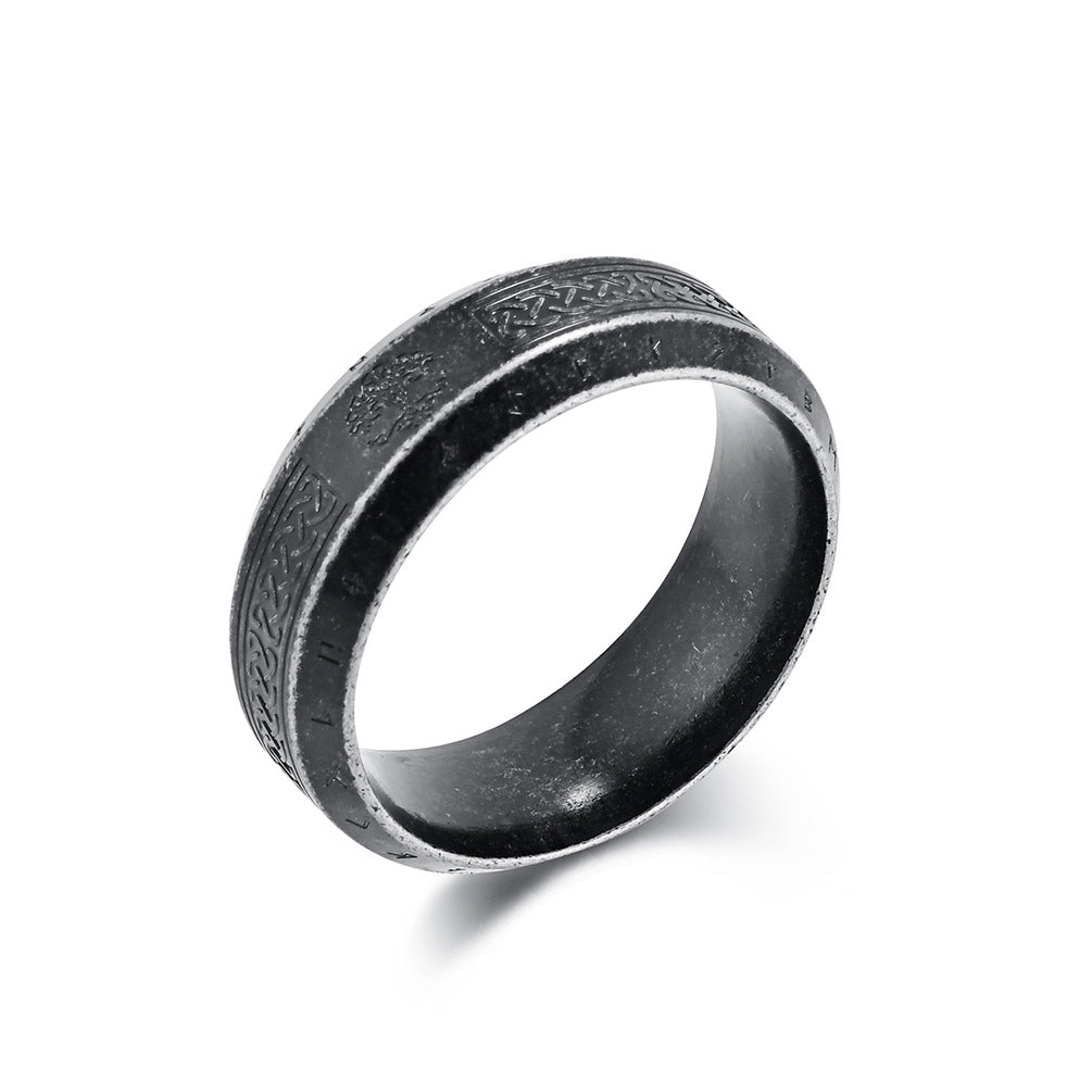 Planderful Titanium Steel Ring For Men Tree Of Life Nordic Celtic Viking Text Durable Retro Jewelry