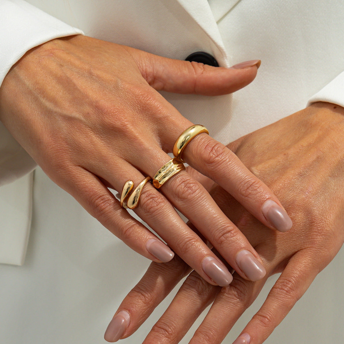 Planderful Collection Vienna Verve Irregular Liquid Fold Open Ring For Women Modern Statement Jewelry