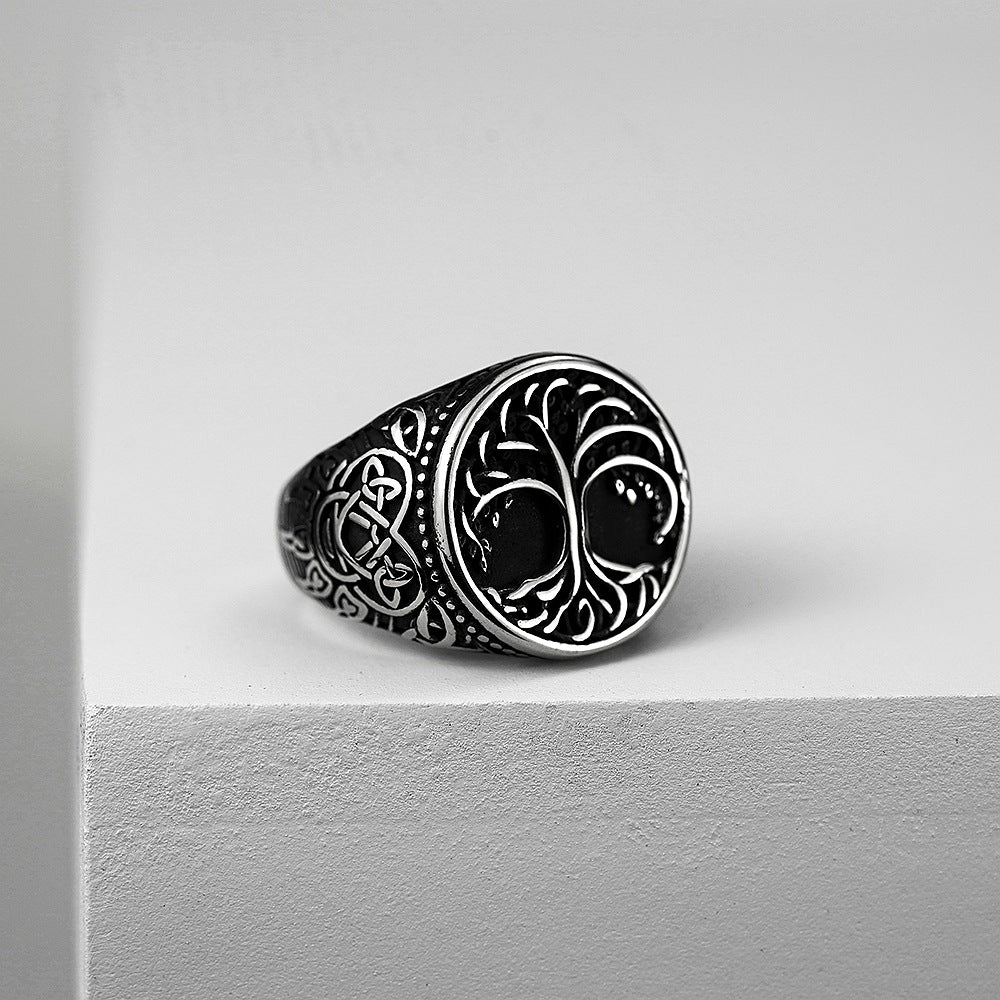 Vintage Nordic Stainless Steel Men's Ring Viking Tree of Life Celtic Knot