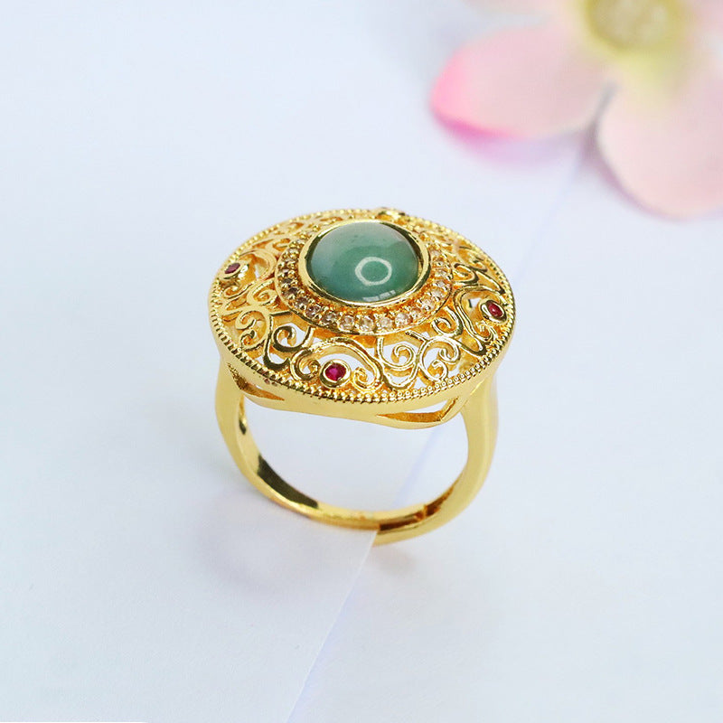 Blue-Water Jadeite Cloud Ruyi Ring
