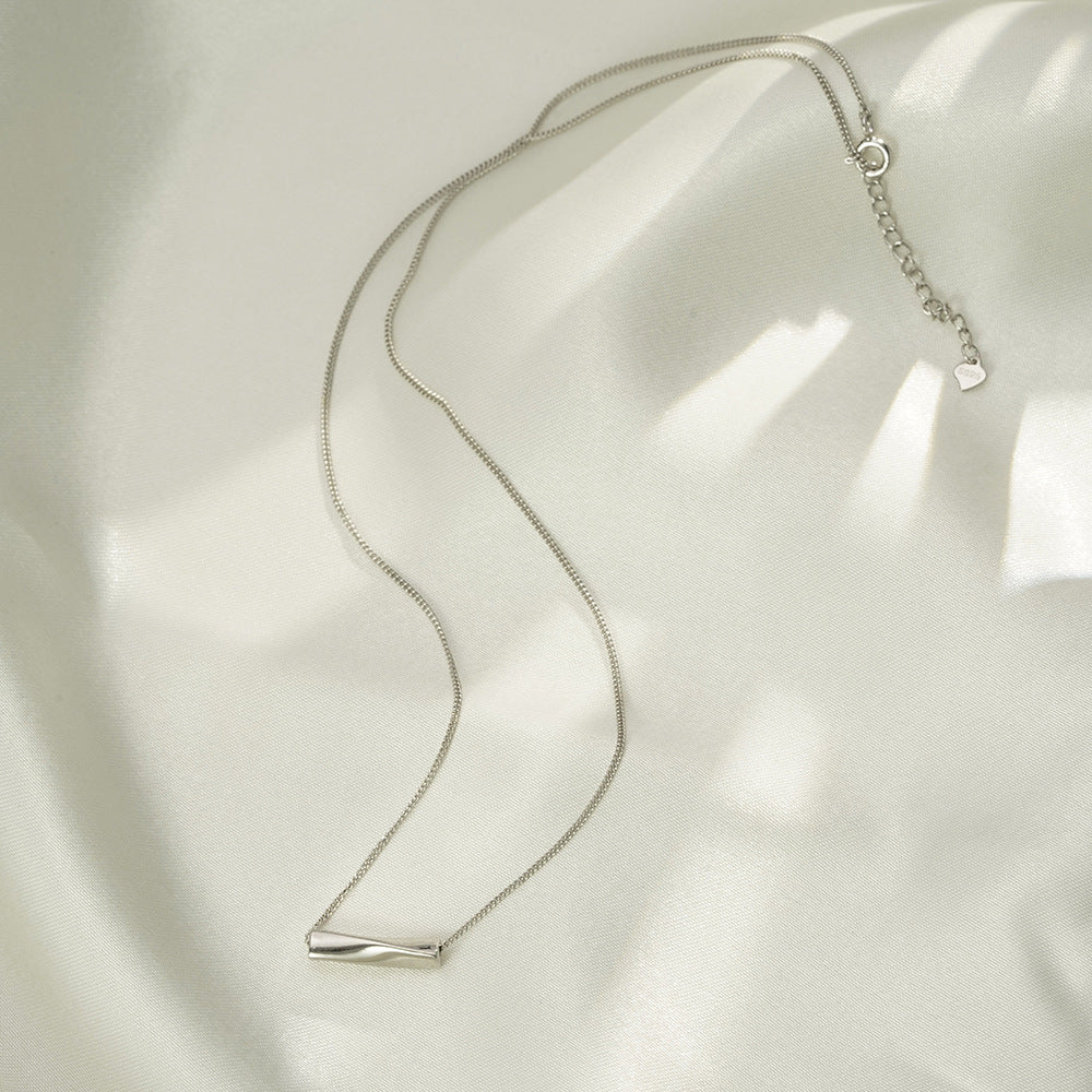 Korean Version Sterling Silver Necklace Female Geometry sS925 Irregular Strip Pendant Collarbone Chain