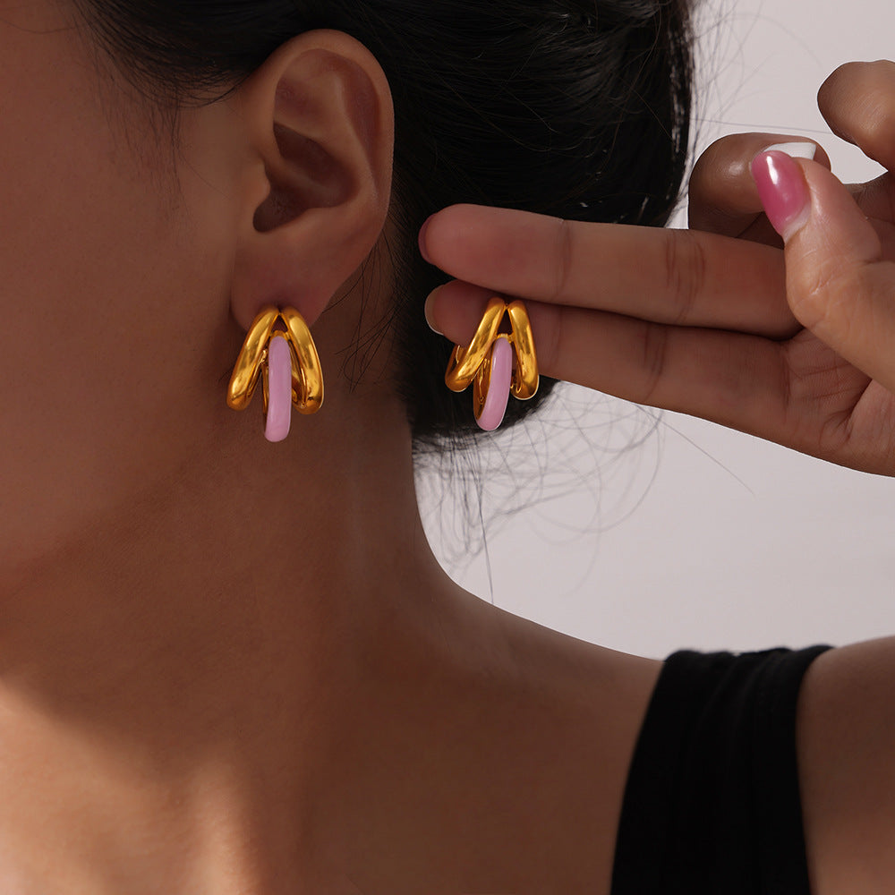 Exaggerated Multi-layer C-Shaped Earrings in Gold-Plated Titanium Steel