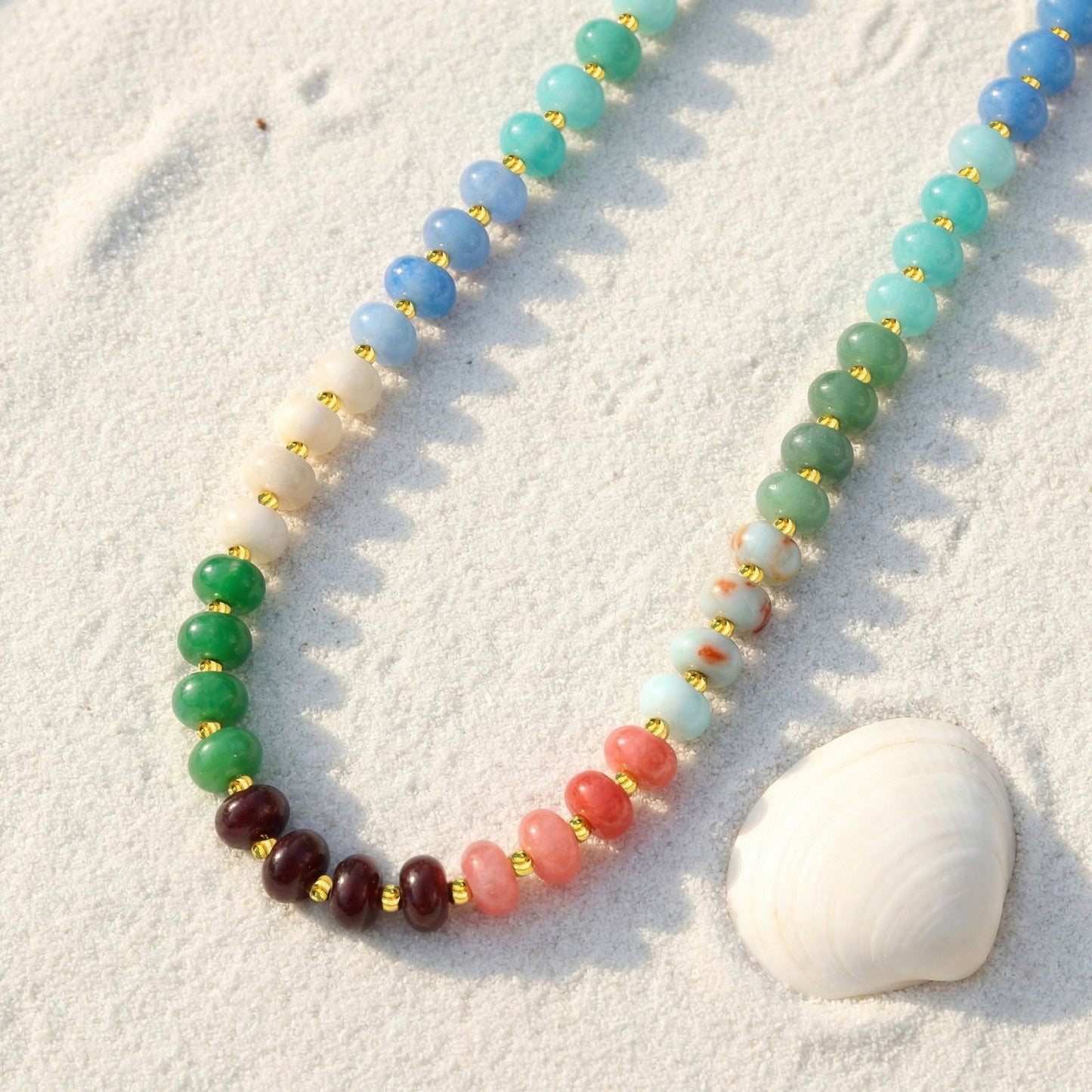Stainless Steel Natural Stone Abacus Beads Copper Watermelon Beads Necklace Dopamine