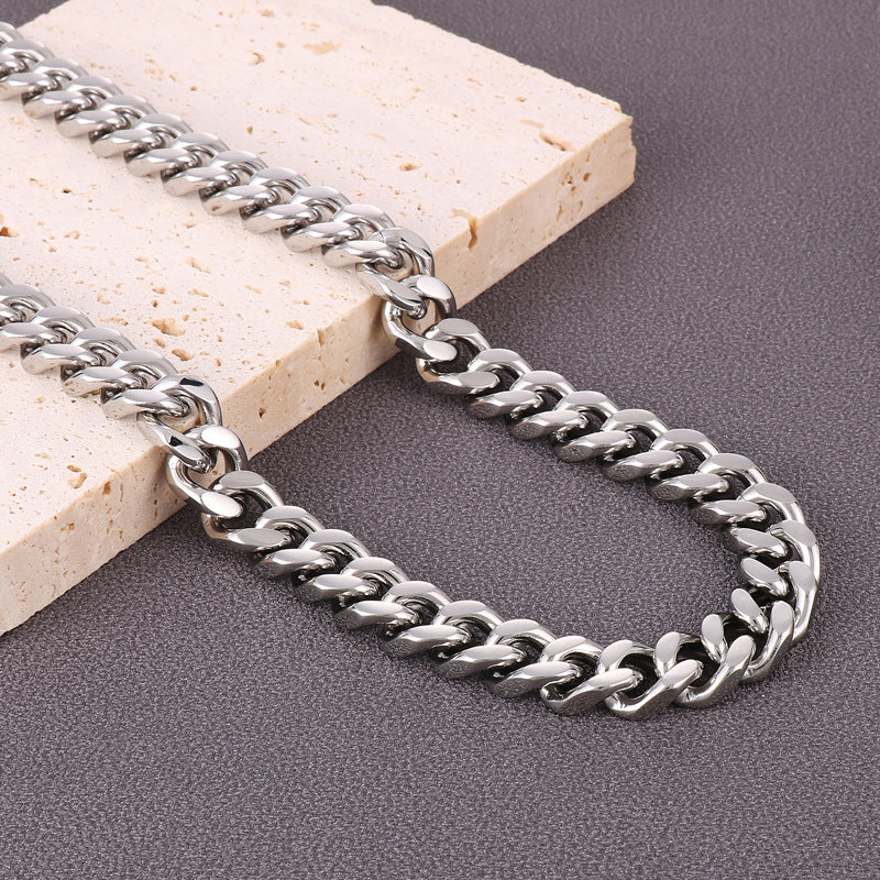 Stainless Steel Cuban Chain Bracelet, Rock Street Men's Vacuum Plated Four-Sided Grinding Square Necklace