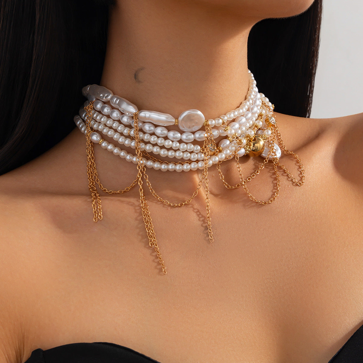 Pearl-Style Bead Tassel Choker