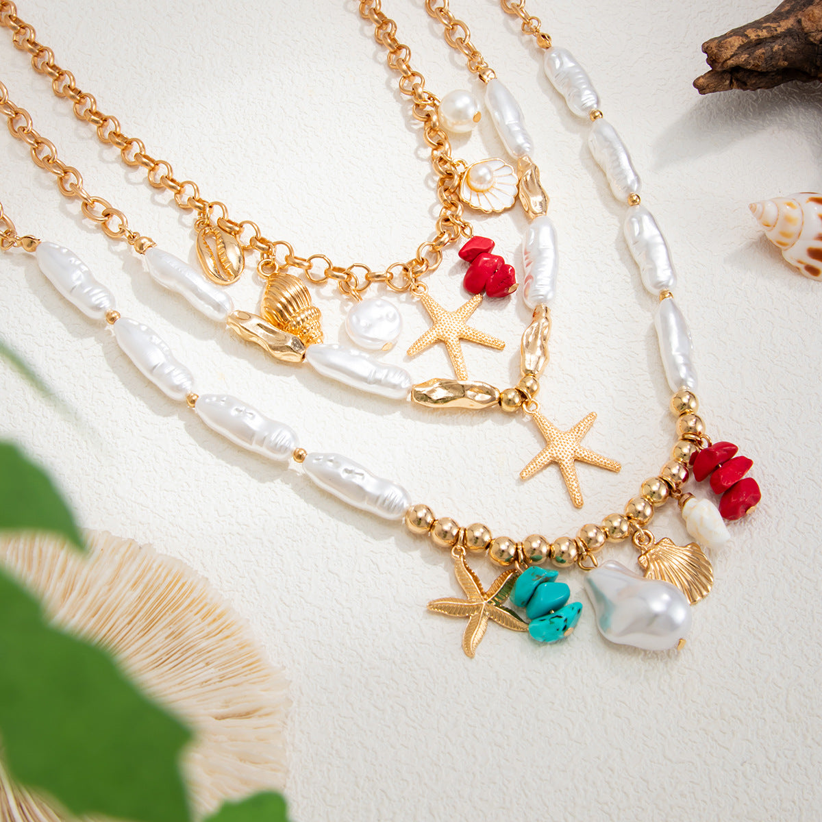 Shell, Starfish & Pearl Coastal Necklace
