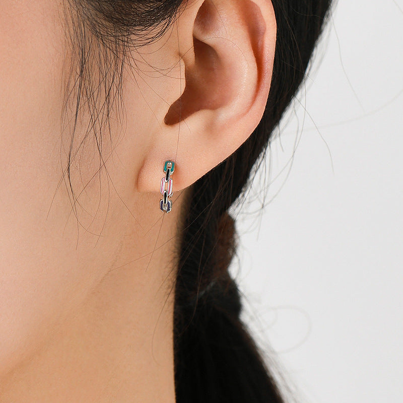 Exquisite Geometric Chain Sterling Silver Drop Earrings